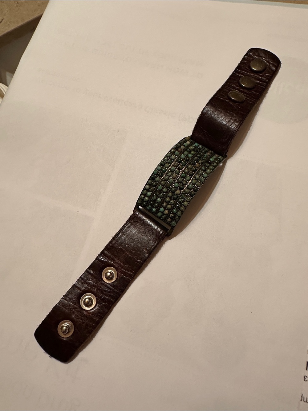 Leather Snap Bracelet Mixed Green Beaded Accents